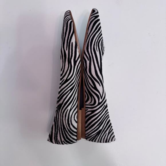 Garnet Hill Shoes Women 9 Black White Zebra Calf Hair Adrian Pointed Ballet Flat - Picture 5 of 10